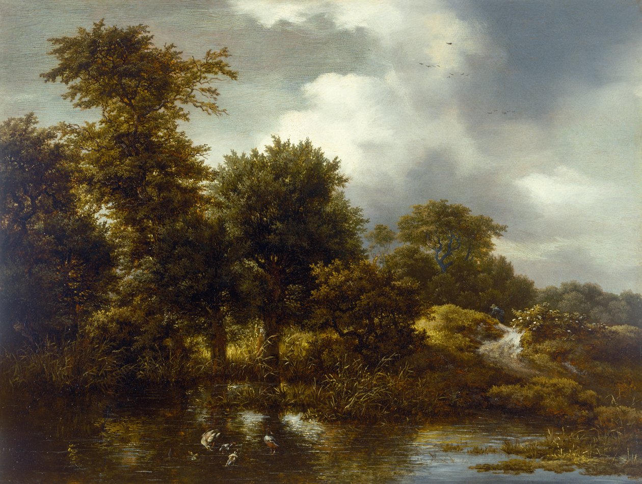 Metsäinen maisema lampineen, 1640-luvun lopulla tekijältä Jacob van Ruisdael