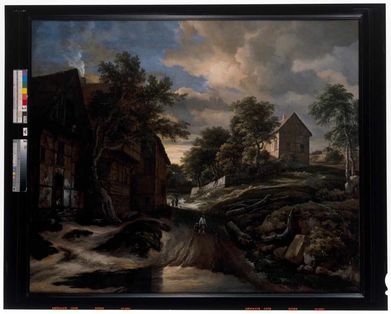 Maisema ristikkorakenteisilla taloilla tekijältä Jacob Isaaksz. or Isaacksz. van Ruisdael