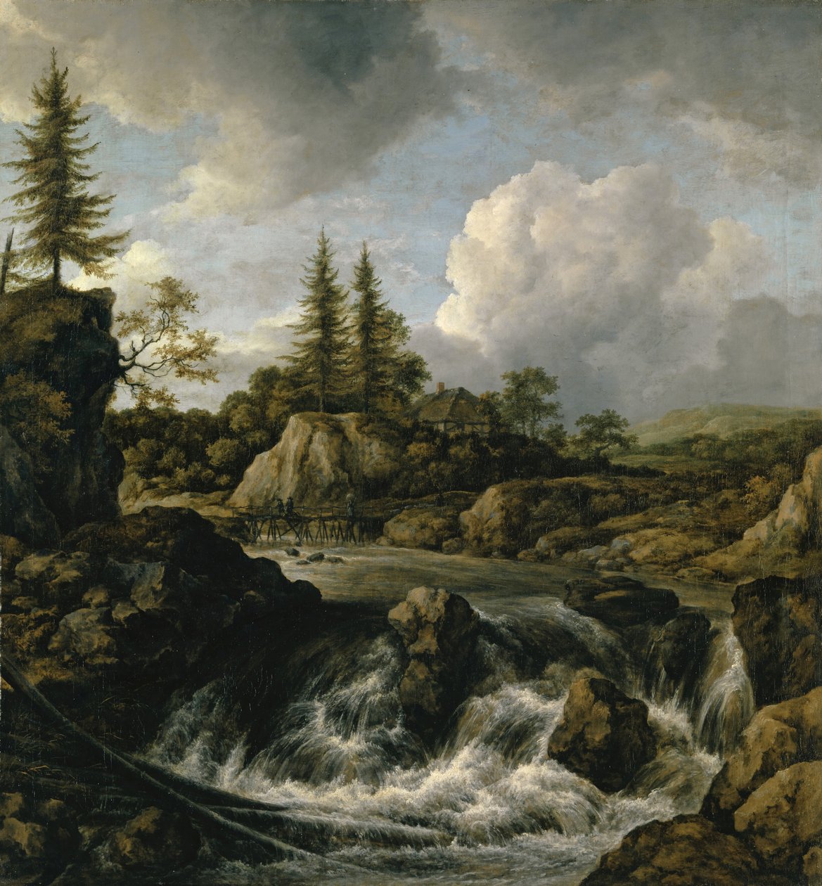Maisema ja vesiputous, noin 1660 tekijältä Jacob van Ruisdael