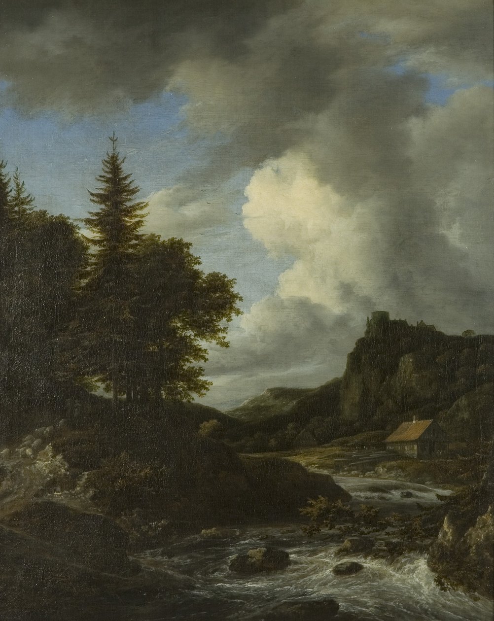 River in Spate, n. 1660 (öljy kankaalle) tekijältä Jacob van Ruisdael
