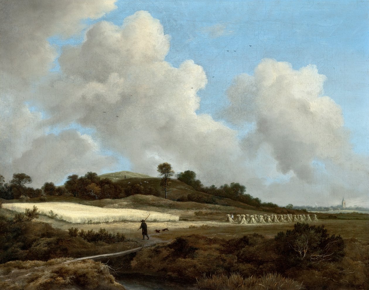 Näkymä viljapelloille ja kaukaiseen kaupunkiin, noin 1670. tekijältä Jacob van Ruisdael