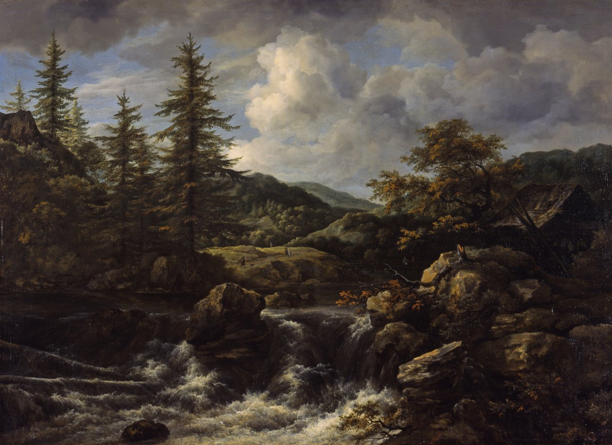 metsäinen maisema vesiputouksella, n.1665-1670 tekijältä Jacob van Ruisdael
