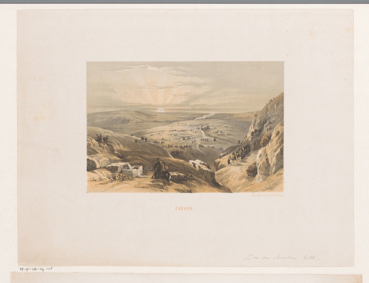 Näkymä Kanaanille auringonnousun kanssa Kanaan (otsikko esineessä) tekijältä Jacob Jan van der Maaten (attributed to)