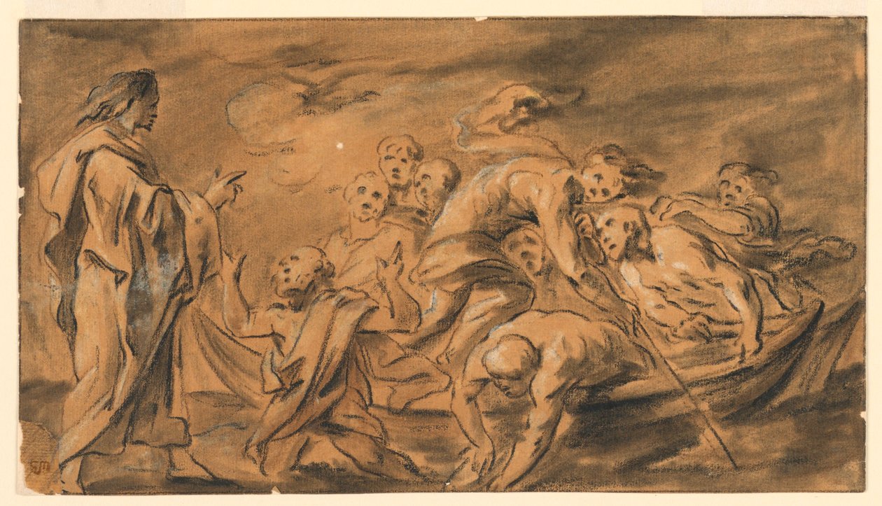 Kristus ilmestyy apostoleille Galileanmerellä (Tiberiasjärvi), ihmeellinen kalavesi tekijältä Jacob Jordaens