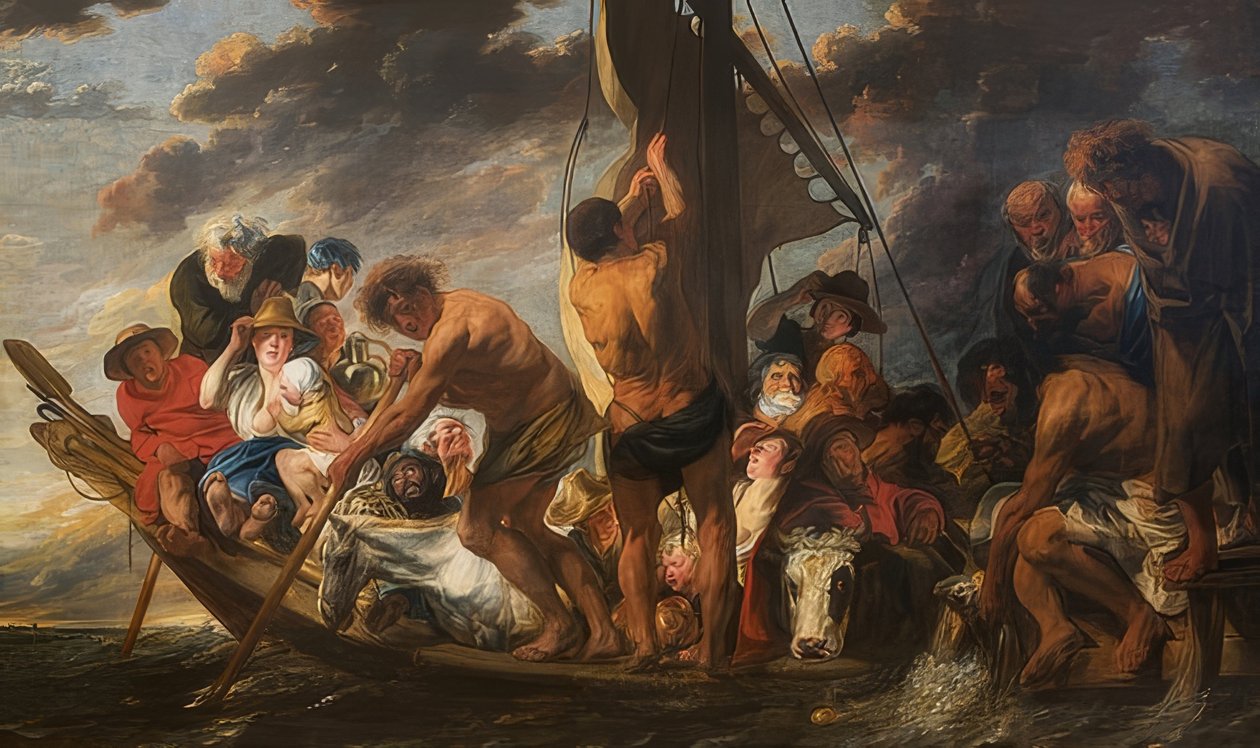 Korko penniäkään. Peterin upea kalastusretki. (myös: lautta Antwerpeniin). Noin 1623 tekijältä Jacob Jordaens
