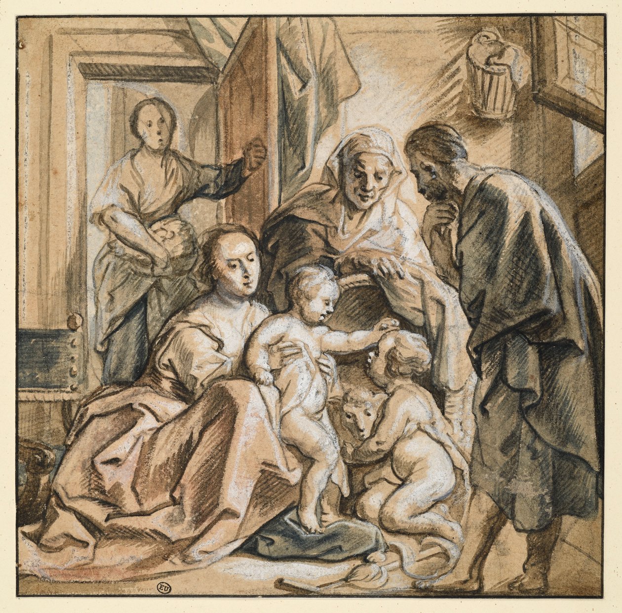 Pyhä perhe Elisabetin ja Johannes-lapsen kanssa tekijältä Jacob Jordaens