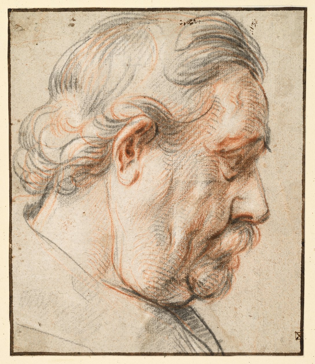 Miehen pää oikealle kääntyneessä sivukuvassa tekijältä Jacob Jordaens