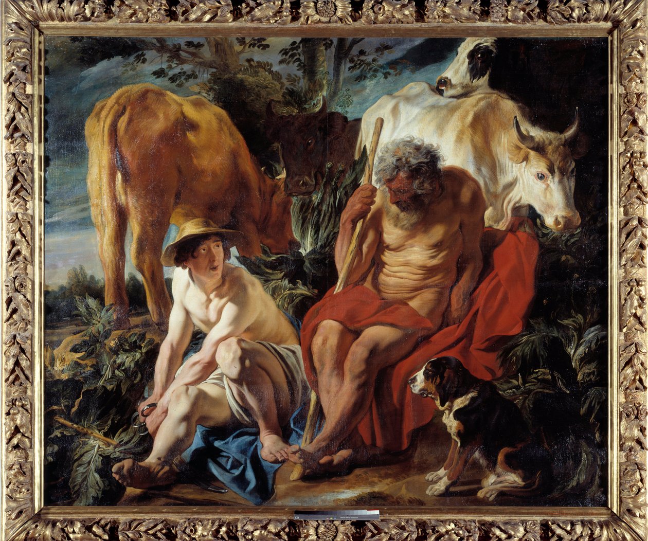 Merkurius ja Argus Zeus käskee Mercuriaa nukahtamaan Argusin, Ion suojelijan, jonka Hera muutti genisseksi. Jacob Joardaensin (1593-1678) maalaus 1625 su. 2,02x2,41 m Lyon, Musee des Beaux Arts tekijältä Jacob Jordaens