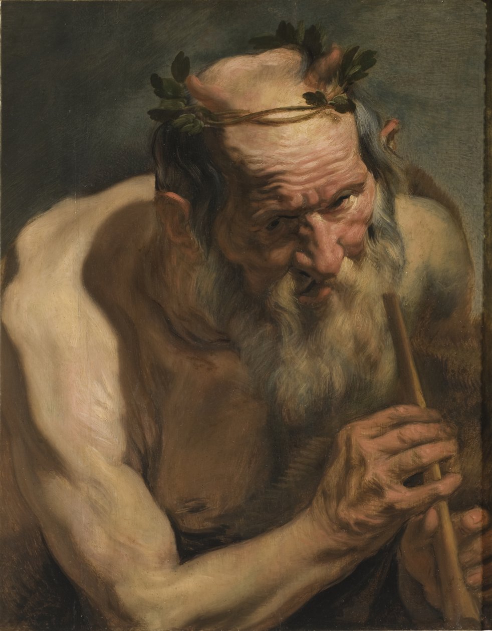 Vanha satyyri pitelee huilua, n. 1620 tekijältä Jacob Jordaens