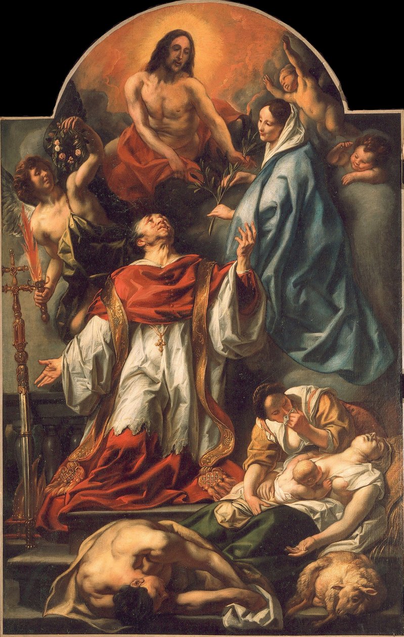 Pyhä Charles Borromeo ruton uhrien joukossa, 1655. tekijältä Jacob Jordaens
