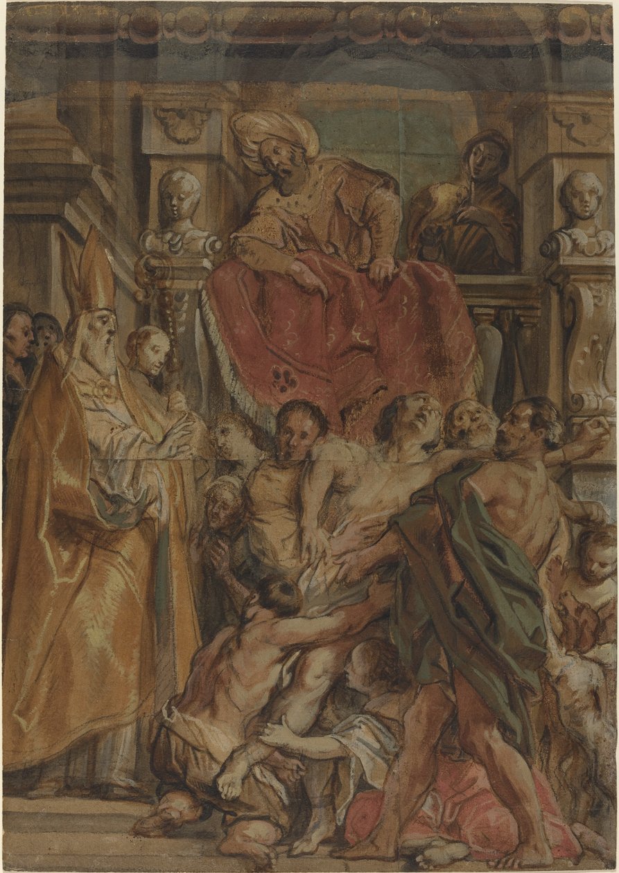 Toursin pyhä Martin parantamassa Tetrodiuksen palvelijaa tekijältä Jacob Jordaens