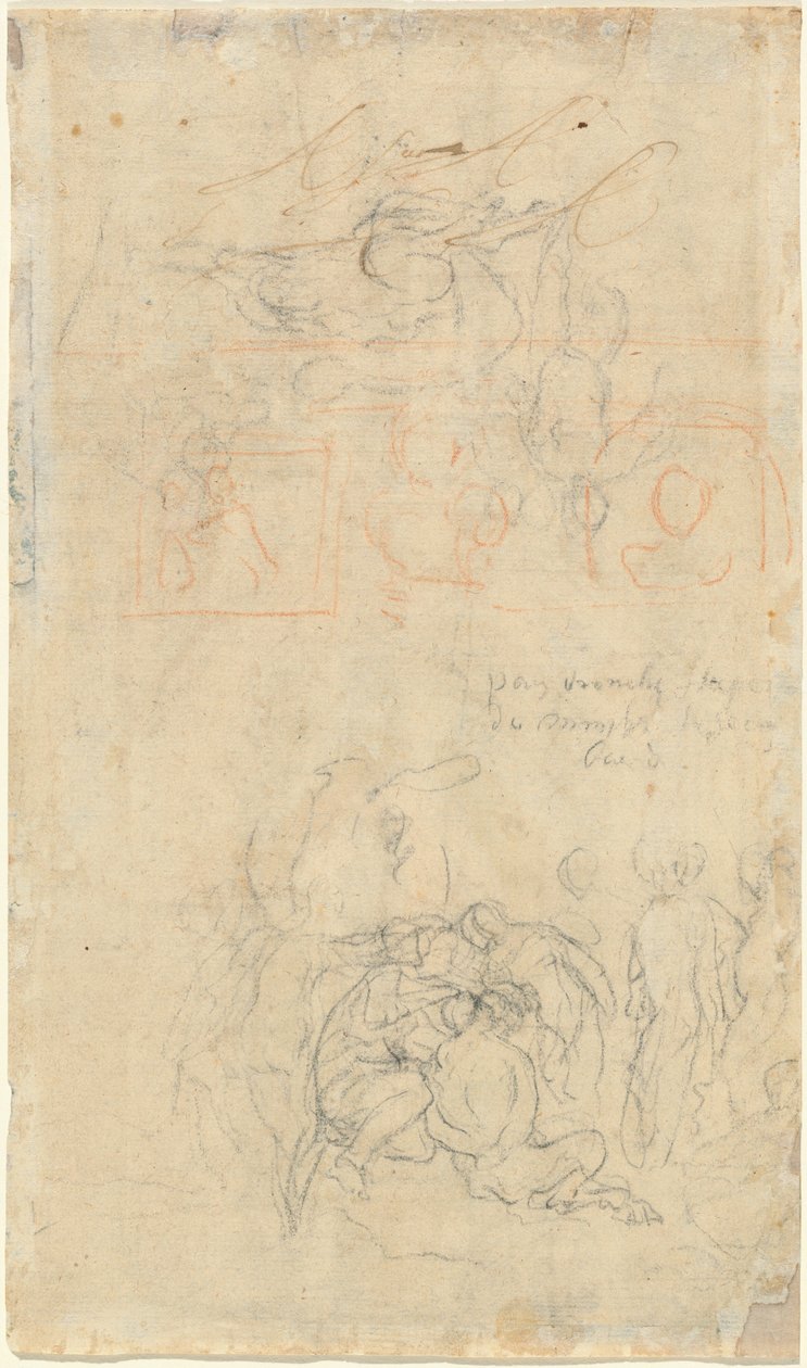 Tutkimuslehti humalaisen Panin ja nymfien kanssa [verso] tekijältä Jacob Jordaens