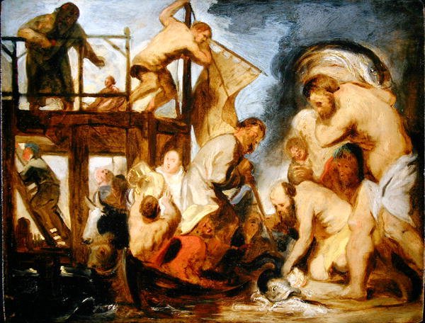 Luonnos St. Peterille Kunnianosoitusrahojen löytämisestä kalan suussa (öljy paneelissa) tekijältä Jacob Jordaens