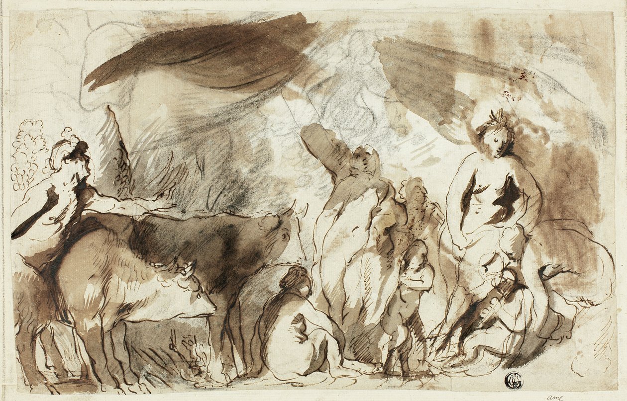 Tutkimus Sine Bacchukselle ja Cerere Friget Venukselle (recto); Dariuksen perhe ennen Aleksanteria (verso) tekijältä Jacob Jordaens