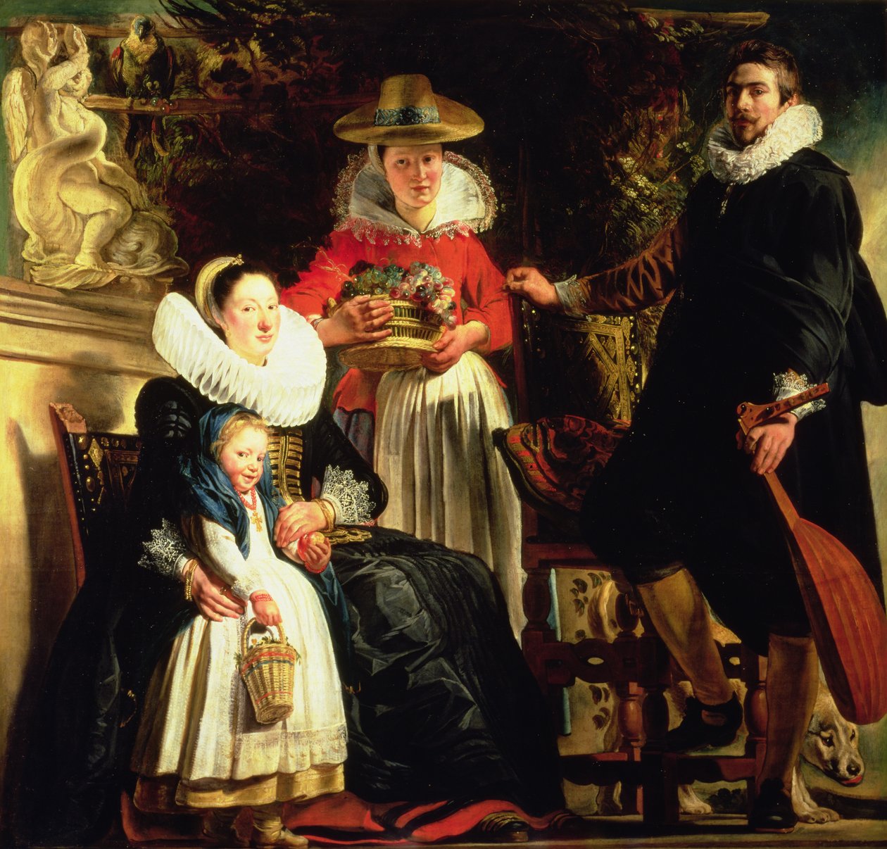 Taiteilija ja hänen perheensä puutarhassa, n. 1620-22 (öljy kankaalle) tekijältä Jacob Jordaens