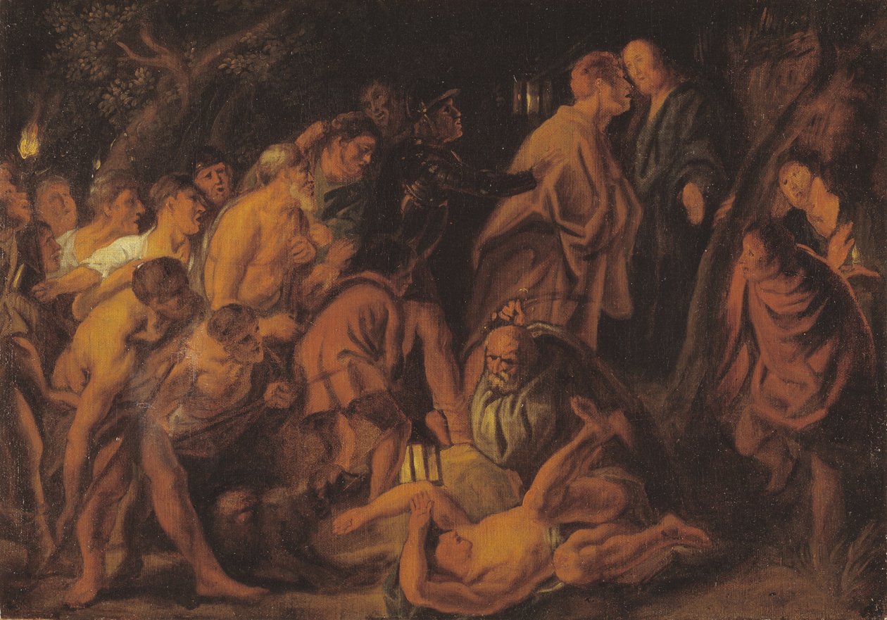 Kristuksen pettäminen ja pidätys Getsemanessa tekijältä Jacob Jordaens
