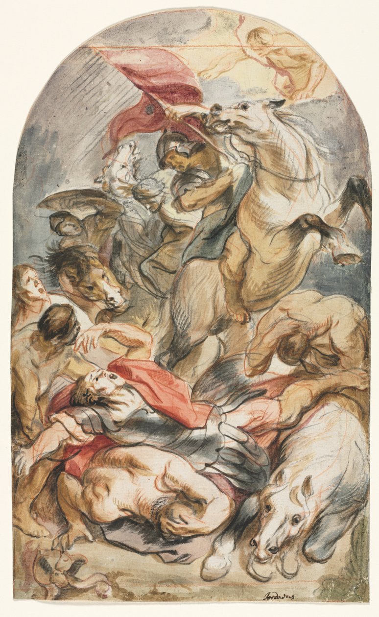 Saulin kääntyminen ratsumiehen ja lipun kanssa tekijältä Jacob Jordaens
