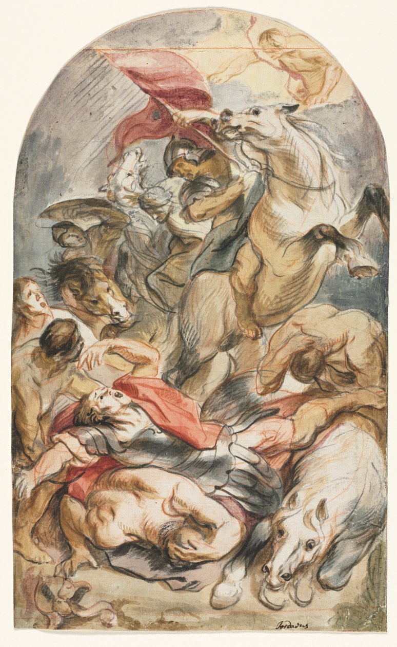 Saulin kääntyminen ratsumiehen ja lipun kanssa, n. 1645-1647. tekijältä Jacob Jordaens