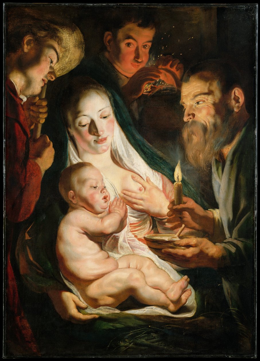 Pyhä perhe paimenten kanssa, 1616 tekijältä Jacob Jordaens