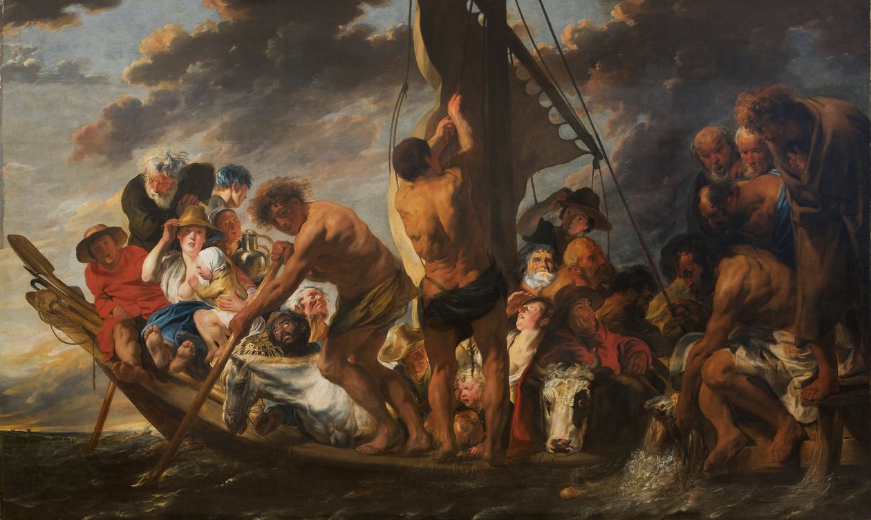 Tribute Money. Pietari löytää hopeakolikon kalan suusta. Kutsutaan myös nimellä "Lauttalaiva Antwerpeniin". tekijältä Jacob Jordaens