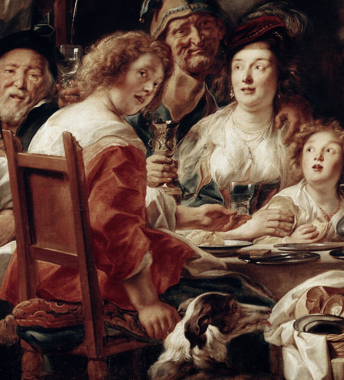 Kuningas juo, yksityiskohta (öljy kankaalle tekijältä Jacob Jordaens
