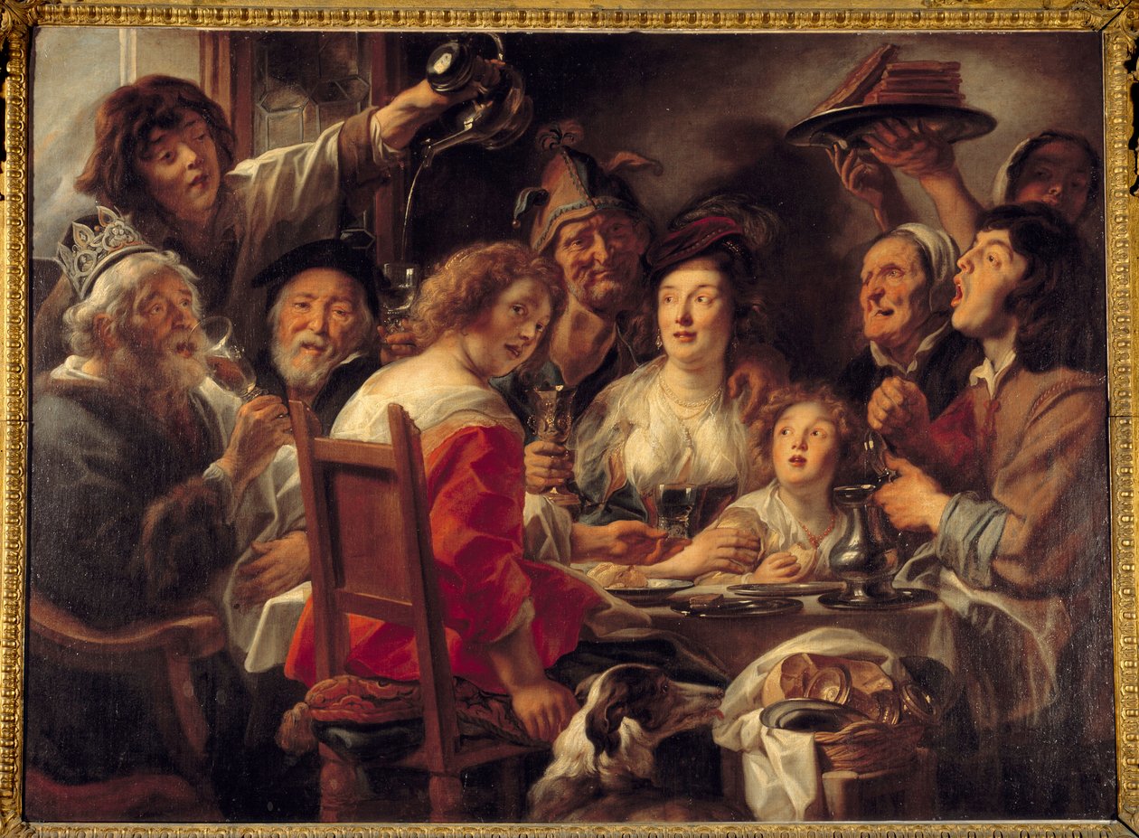 Kuningas juo tai loppiaisen kuumeen veto Jacob Jordaensin (1593-1678) maalaus (ec.flam.) 1600-luvun su. 1,52x2,04 m tekijältä Jacob Jordaens
