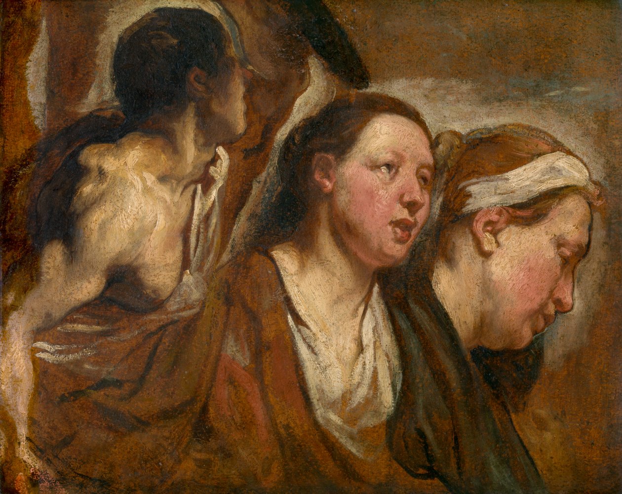 Kaksi naisen päätä ja soturin vartalo tekijältä Jacob Jordaens