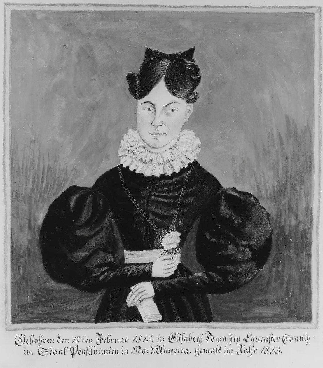 Mahala Wechterin muotokuva ja syntymäpäiväkirja, 1833. tekijältä Jacob Maentel