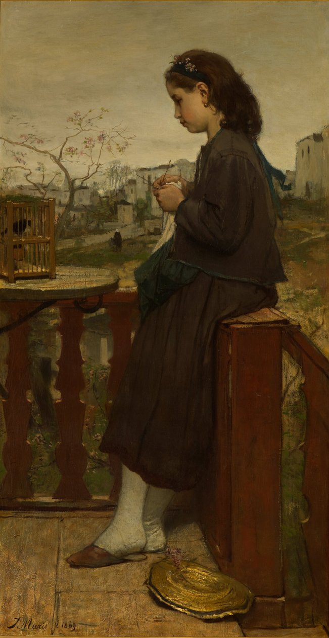 Tyttö neuloo parvekkeella, Montmartre tekijältä Jacob Maris