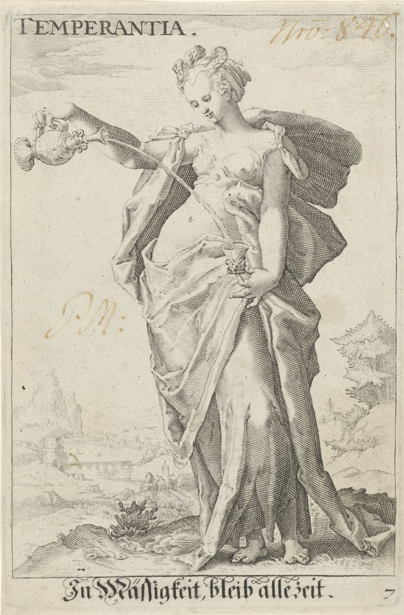 Matigheid (raittius) Temperance (otsikko esineessä) tekijältä Jacob Matham (attributed to)