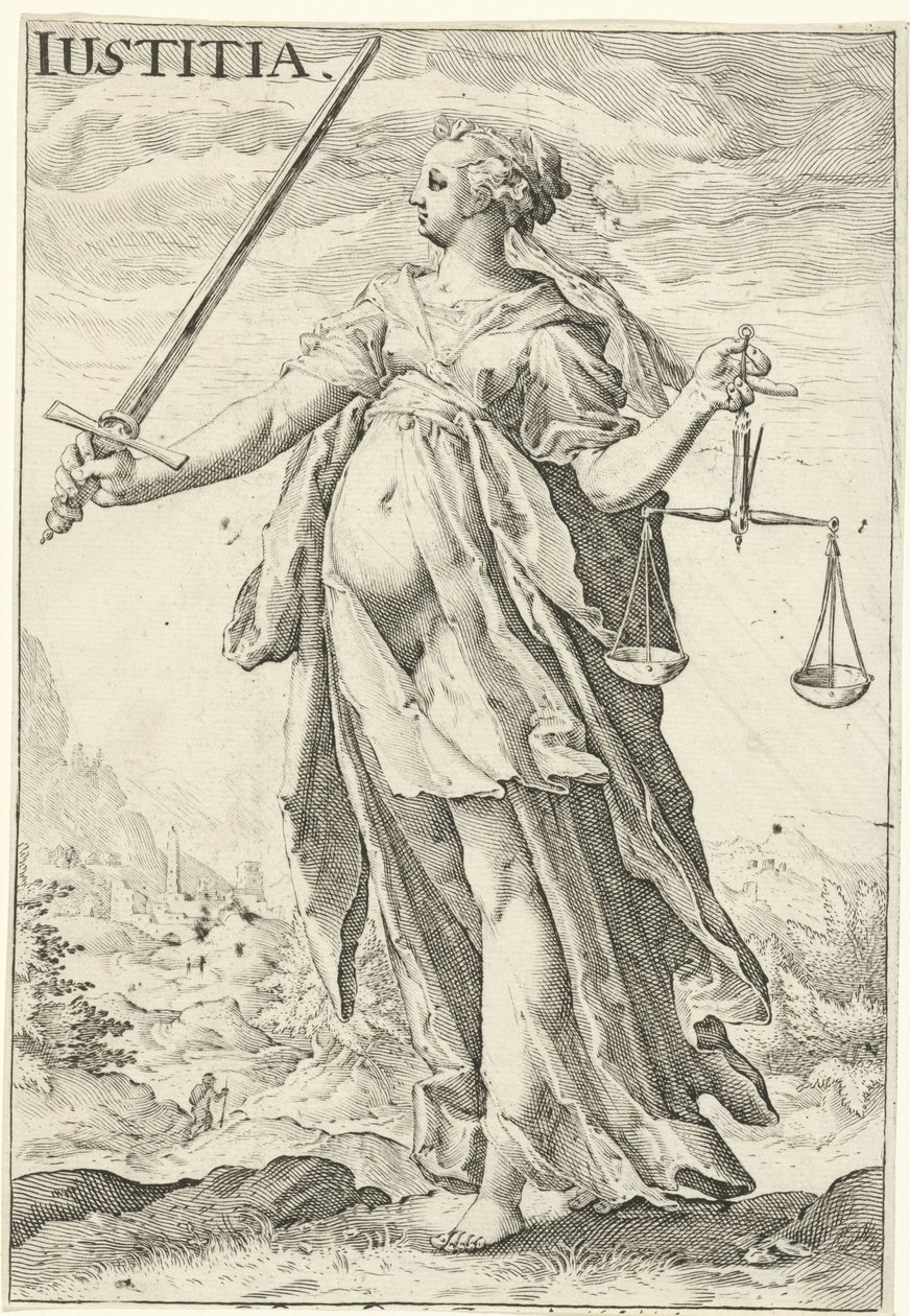 Oikeus (Justitia) Iustitia (otsikko esineessä) tekijältä Jacob Matham (attributed to)