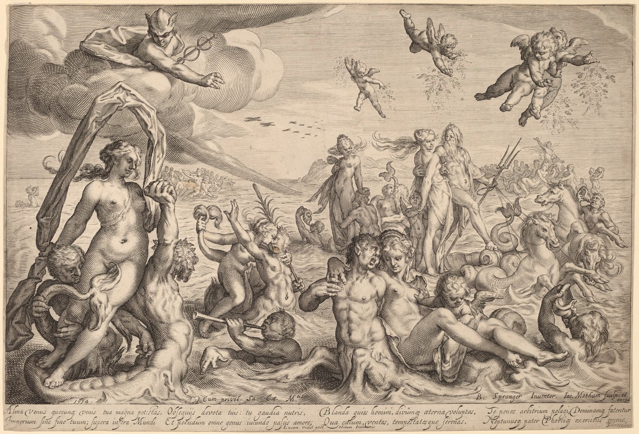 Neptunuksen ja Thetisin voitto tekijältä Jacob Matham, after Bartholomaeus Spranger