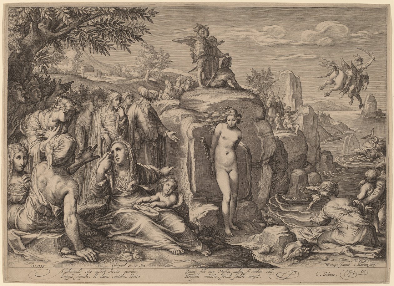Perseus ja Andromeda tekijältä Jacob Matham after Hendrik Goltzius