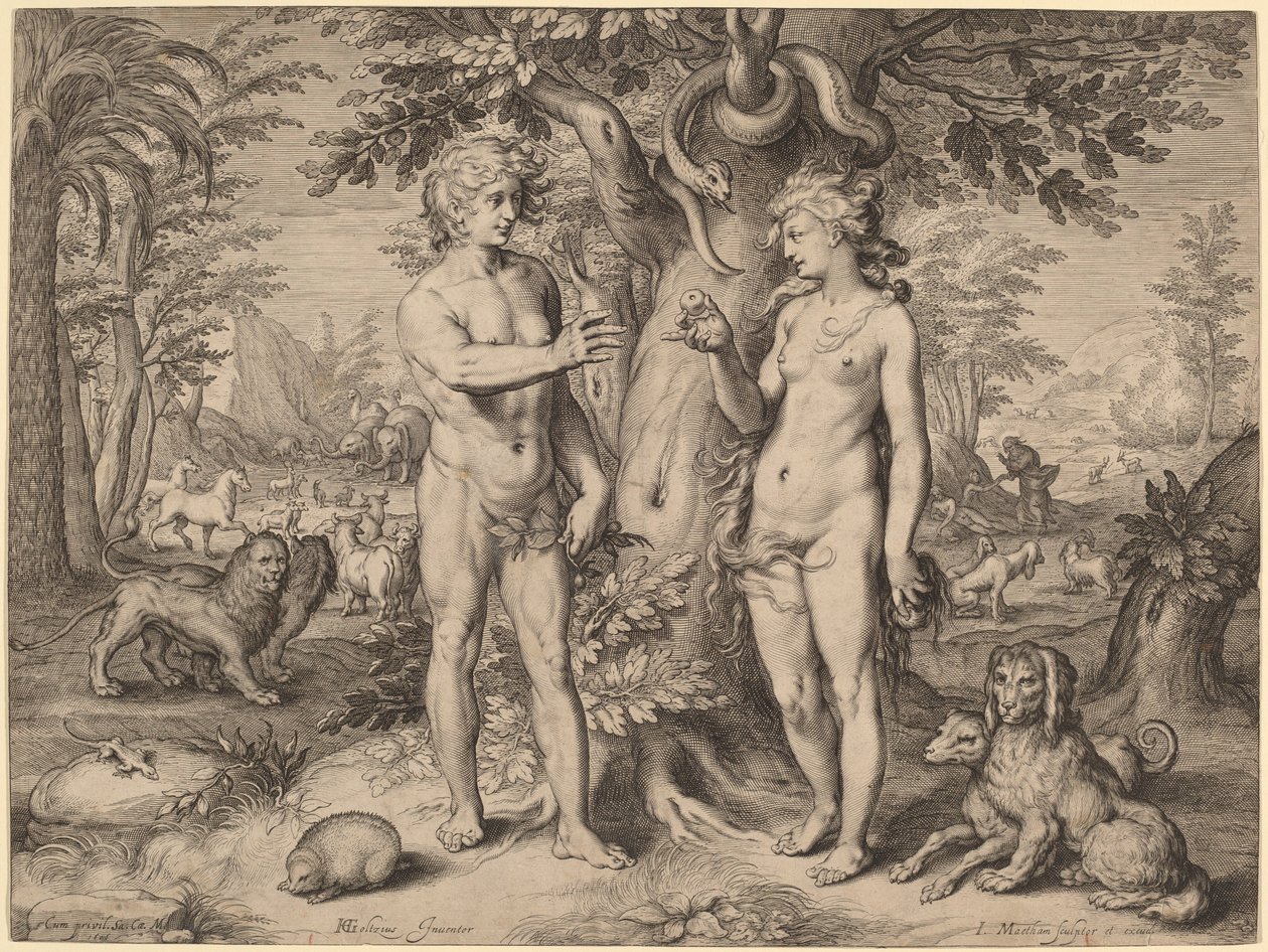 Ihmisen lankeemus tekijältä Jacob Matham, after Hendrik Goltzius