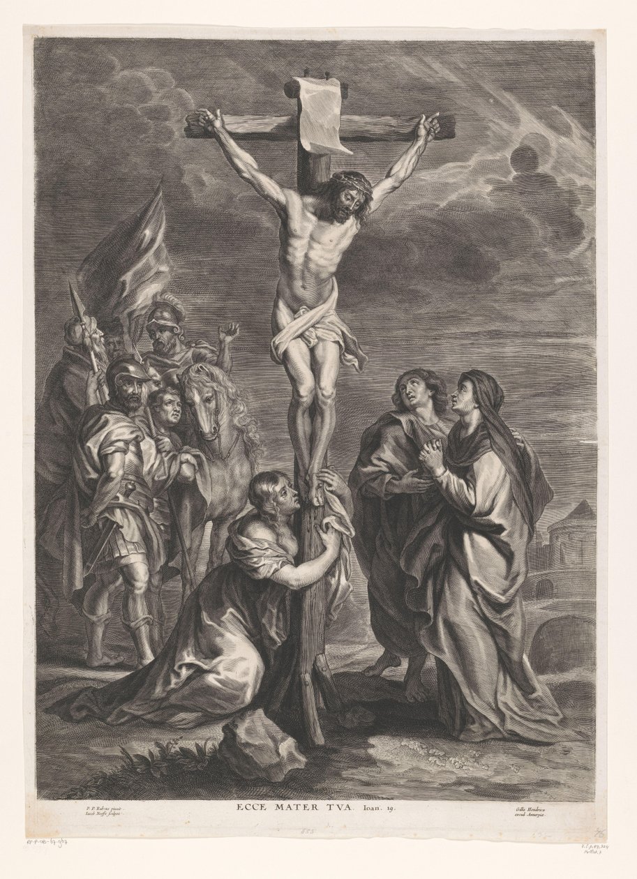 Crist a la creu Ecce mater tua (títol sobre objecte) acabat tekijältä Jacob Neefs