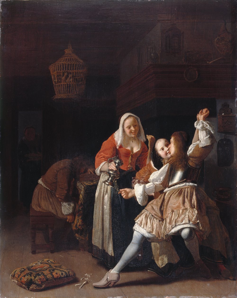 The Embracing Cavalier, n. 1660-65 (öljy paneelissa) tekijältä Jacob Lucasz Ochtervelt