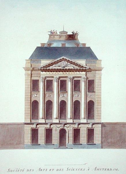 Society of Arts and Sciences, Amsterdam, Pierre Jacques Goetghebuerin "Alankomaiden kuningaskunnan merkittävimpien monumenttien, rakennusten ja talojen valinta", julkaistu 1827 (akvatinta) tekijältä Jacob Otten Husly