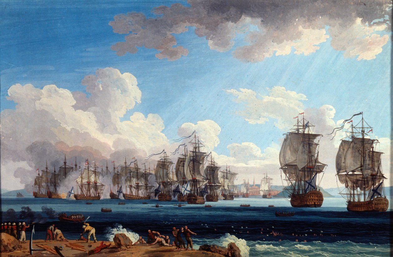 "Chesman meritaistelu 5. heinäkuuta 1770", 1700-luku. tekijältä Jacob Philip Hackert