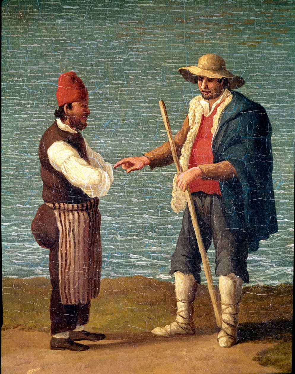 Paimen ja kauppias Monopolin satamassa, Puglia, Italia (paimen ja kauppias Monopolissa) Jacob Philipp Hackertin maalaus dit Hackert d