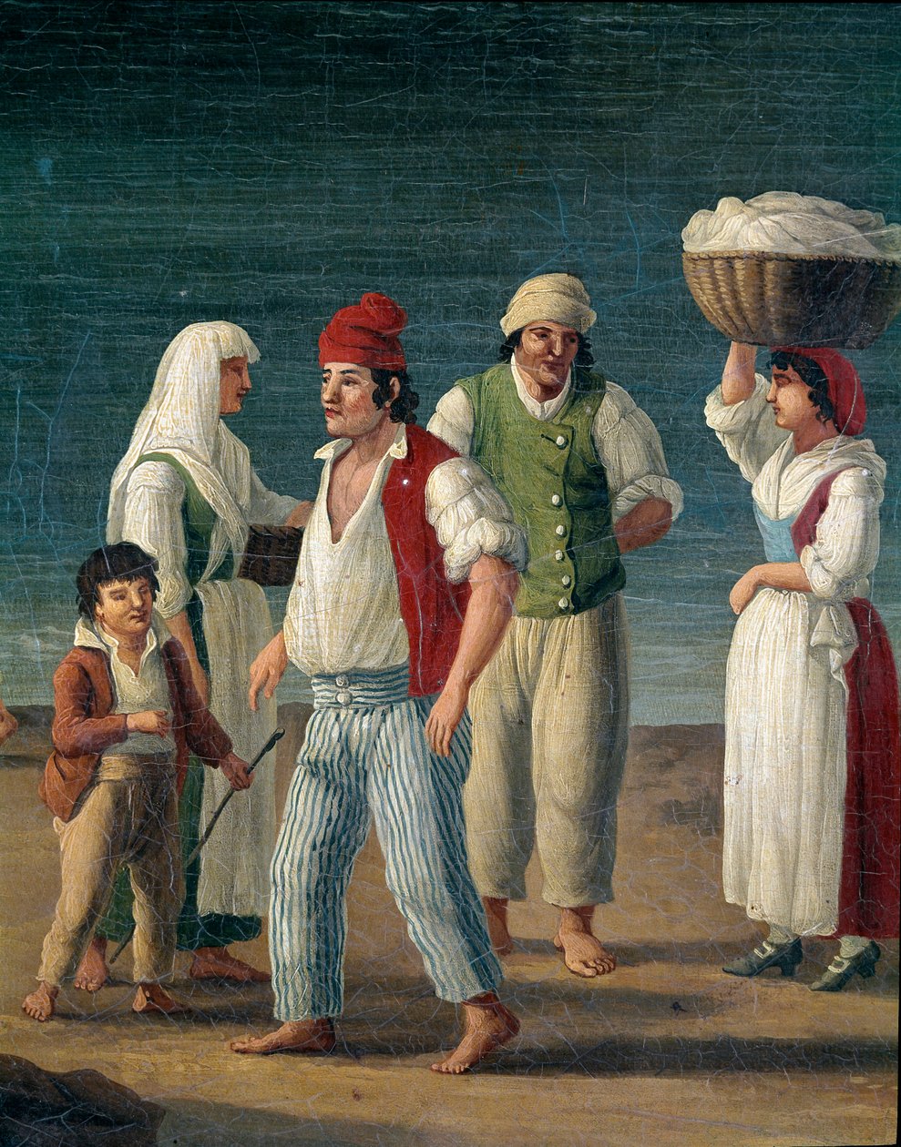 Kalastajat ja talonpojat Barlettasta, Italiasta - Jacob Philipp Hackertin yksityiskohtamaalaus dit Hackert d