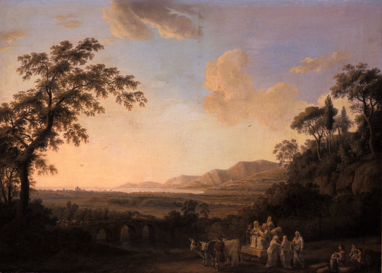 Idyllinen maisema hämärässä, 1782 tekijältä Jacob Philippe Hackert