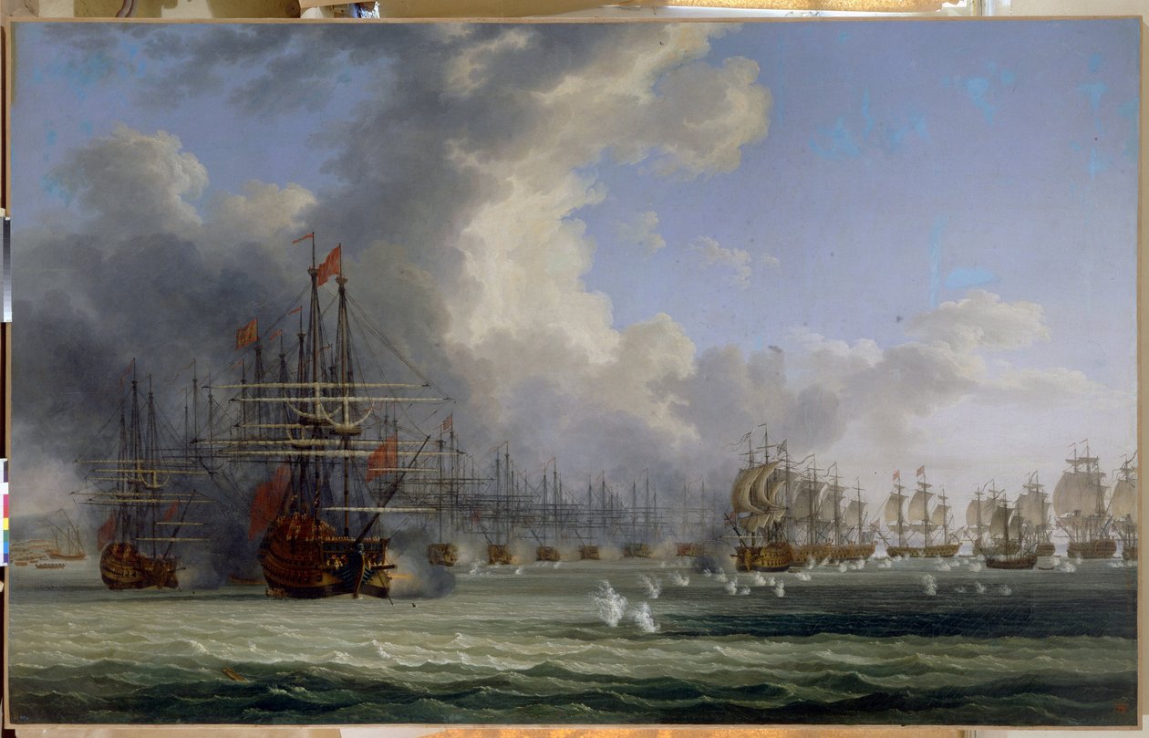 Chesman taistelu (Turkki). Taistelujen alku 5. heinäkuuta 1770 (The Battle of Chesma. Beginning of Fight 5. heinäkuuta 1770). Orlovin (1769) kapinan ja Kreikan vapaussodan (1821-1829) edeltäjän jälkeen Venäjän laivasto taisteli tekijältä Jacob Philippe Hackert