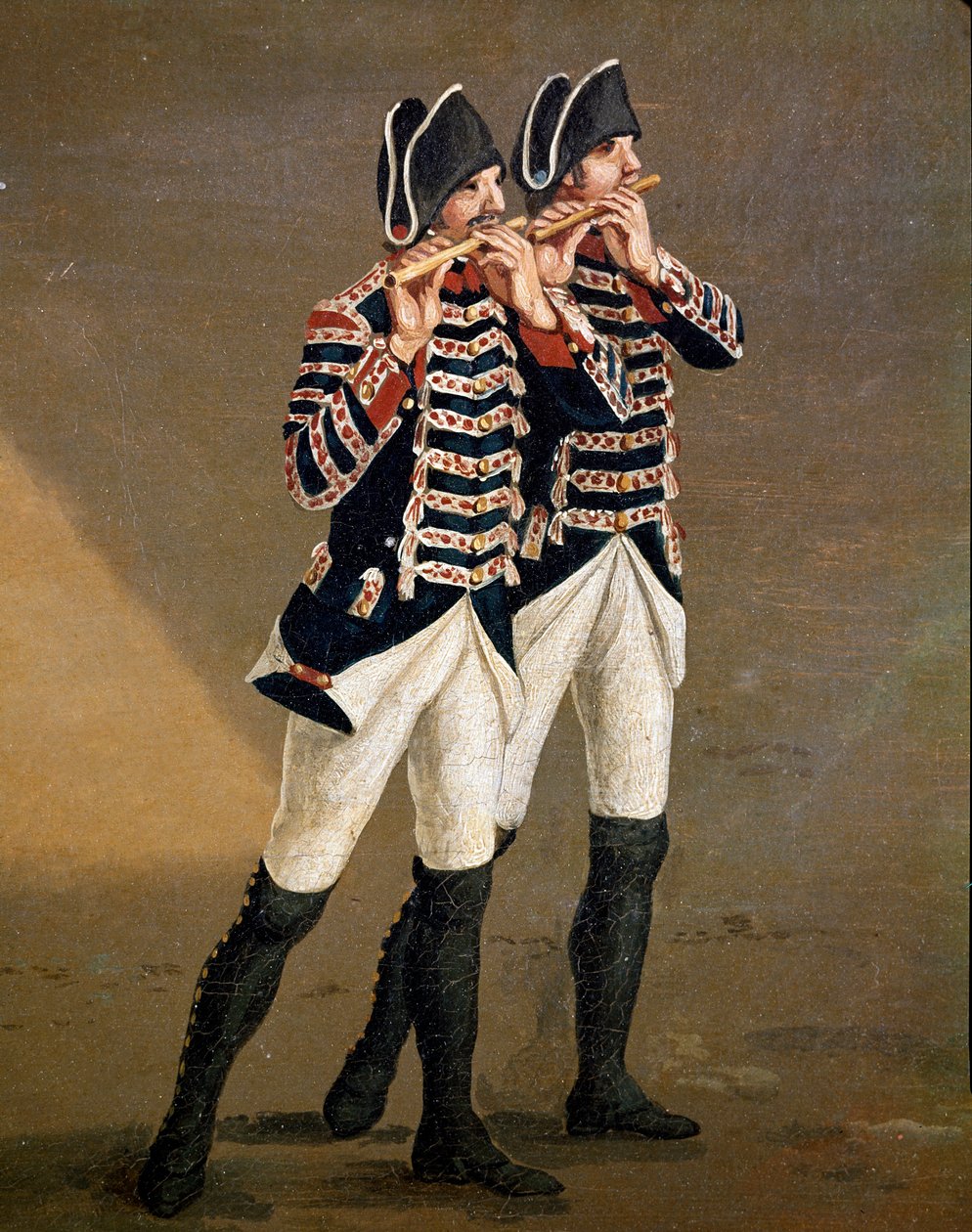 Bourbon-orkesterin muusikot (borboorkesterin huilun soittajat) Yksityiskohta - Jacob Philipp Hackertin maalaus dit Hackert d