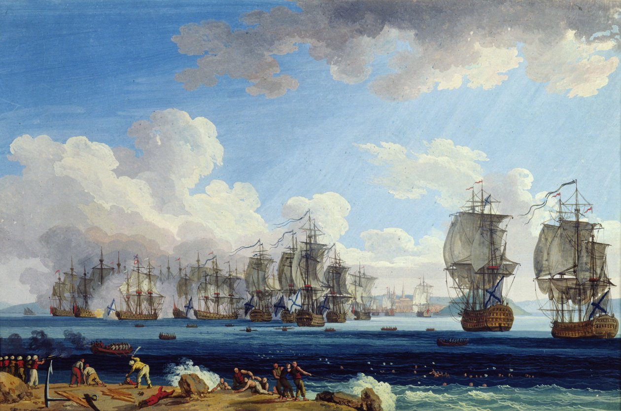 Chesman taistelu 5. heinäkuuta 1770 tekijältä Jacob Philippe Hackert