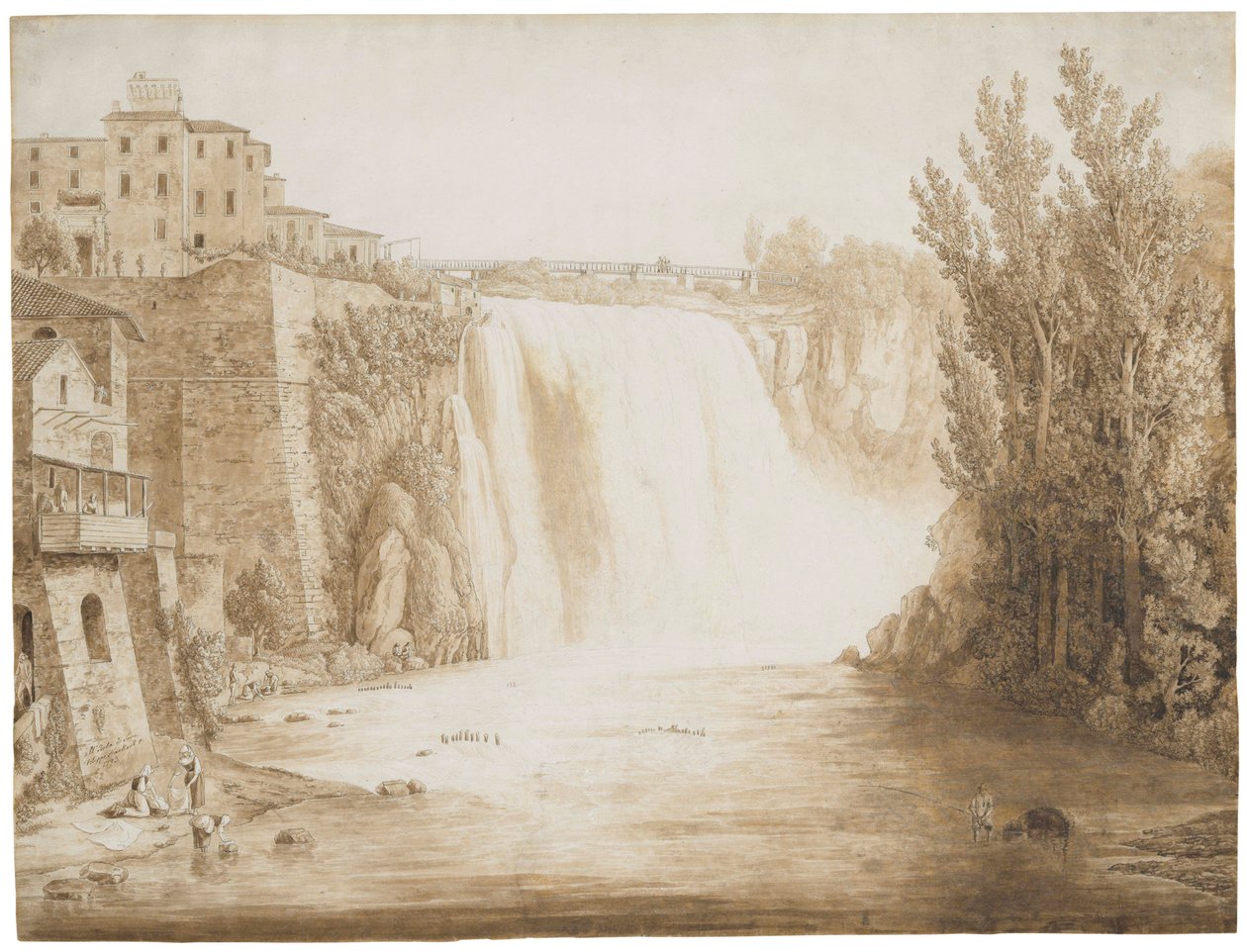 Isola del Lirin suuri vesiputous, 1793 tekijältä Jacob Philippe Hackert