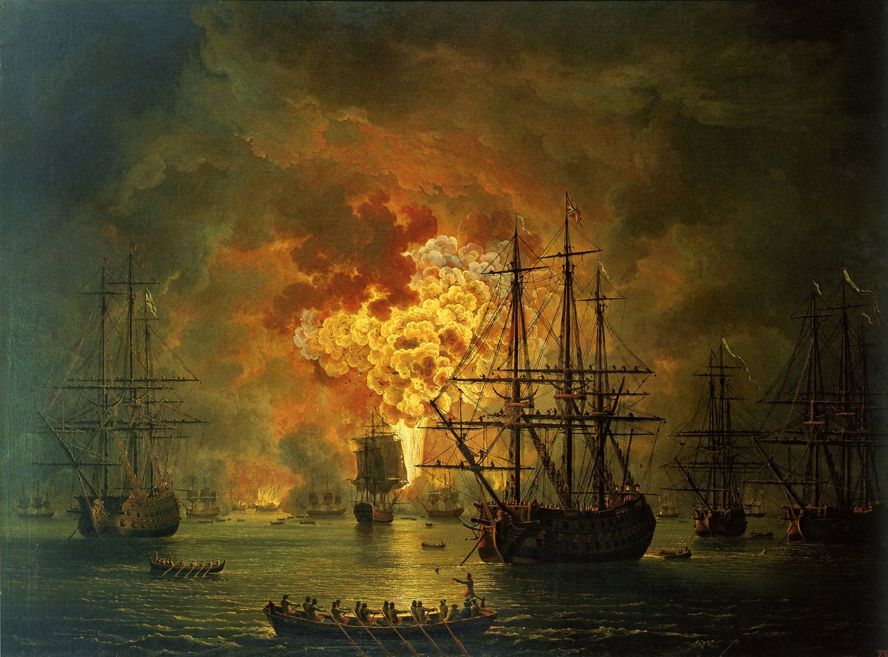 Turkin laivaston tuhoutuminen Chesman lahdella, 1772 tekijältä Jacob Philippe Hackert