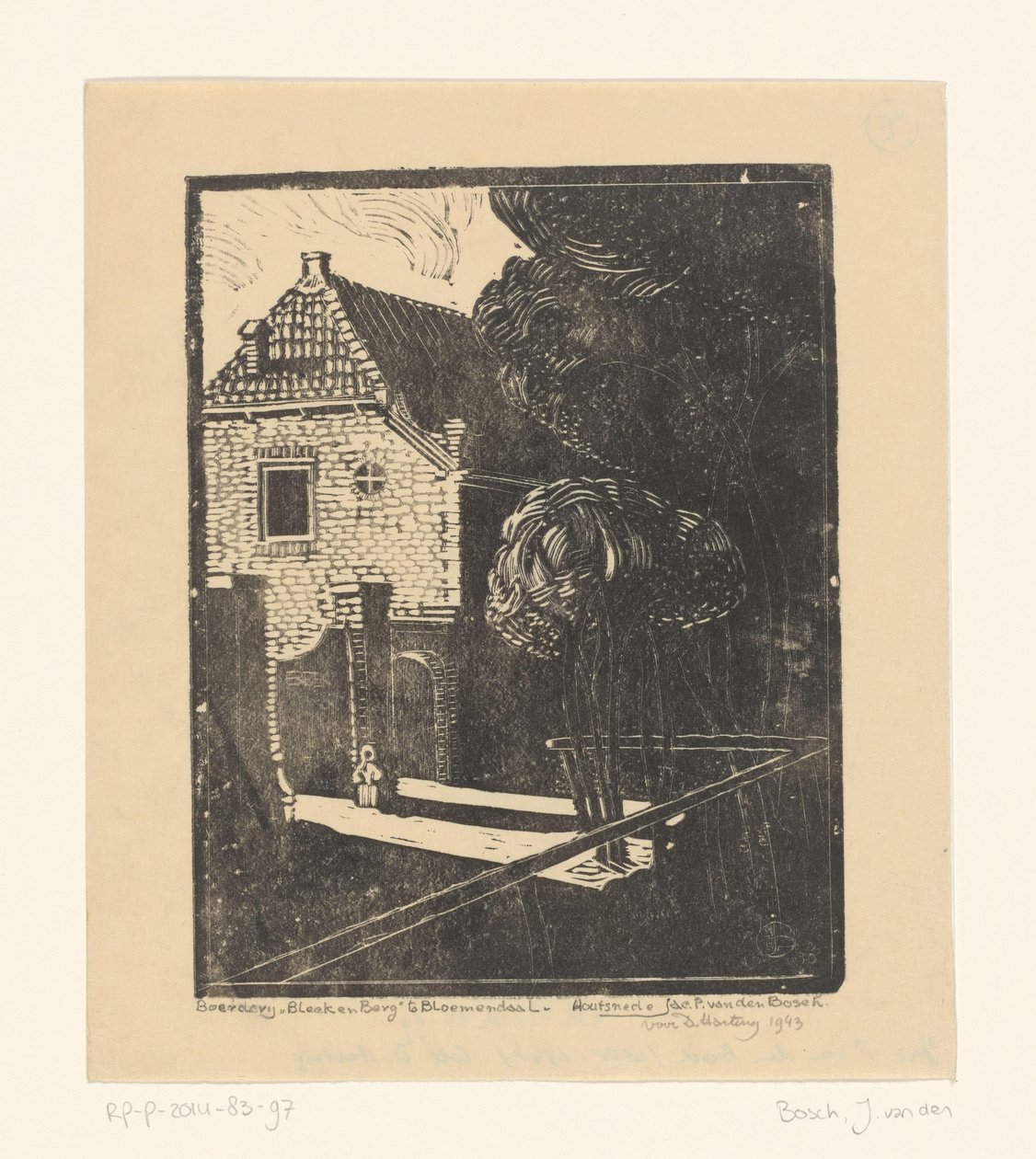 Farm Beek en Berg Bloemendaalissa tekijältä Jacob Pieter van den Bosch (signed by artist)