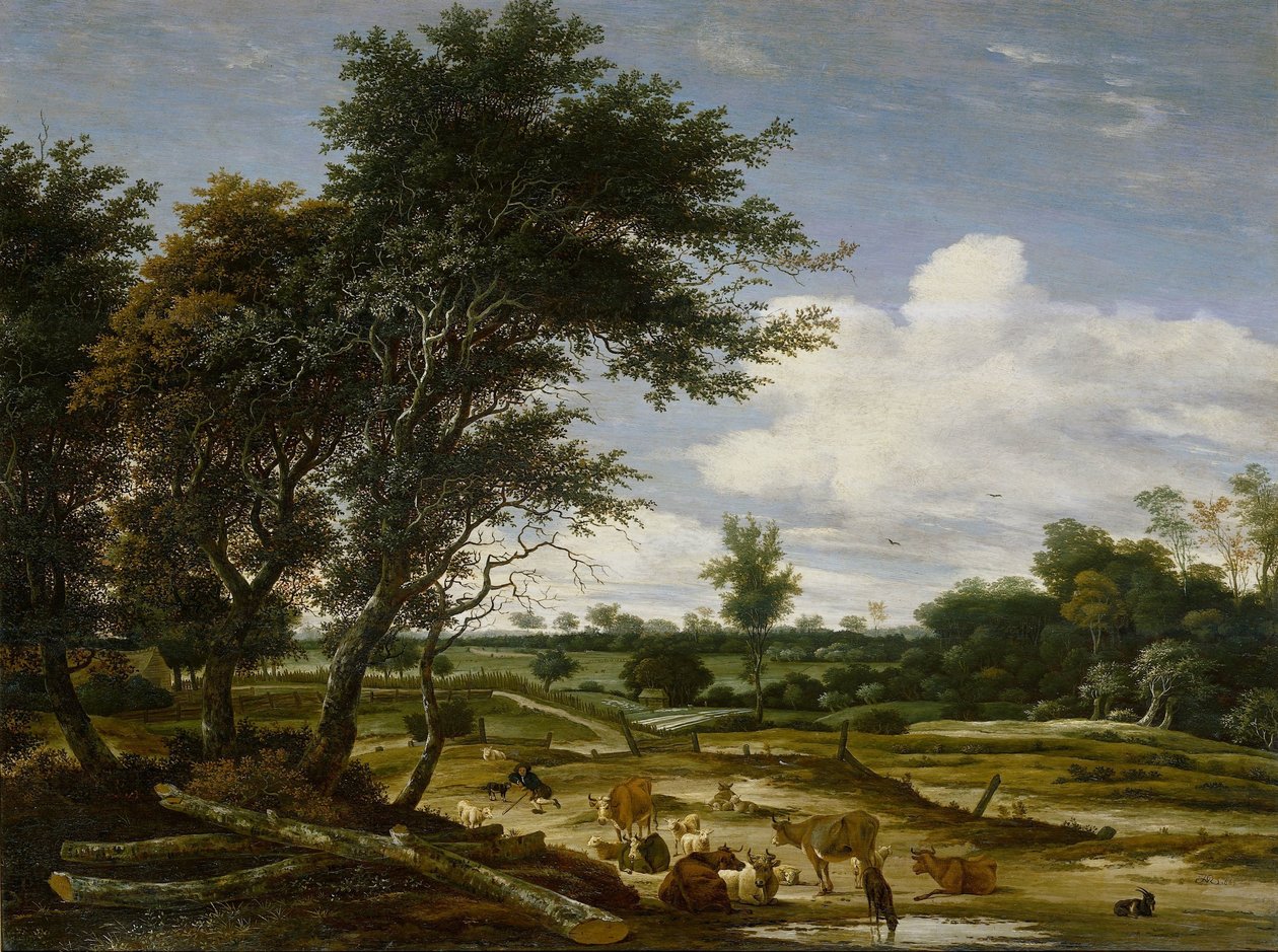 Maisema paimenten ja karjan kanssa tekijältä Jacob Salomonsz. van Ruysdael