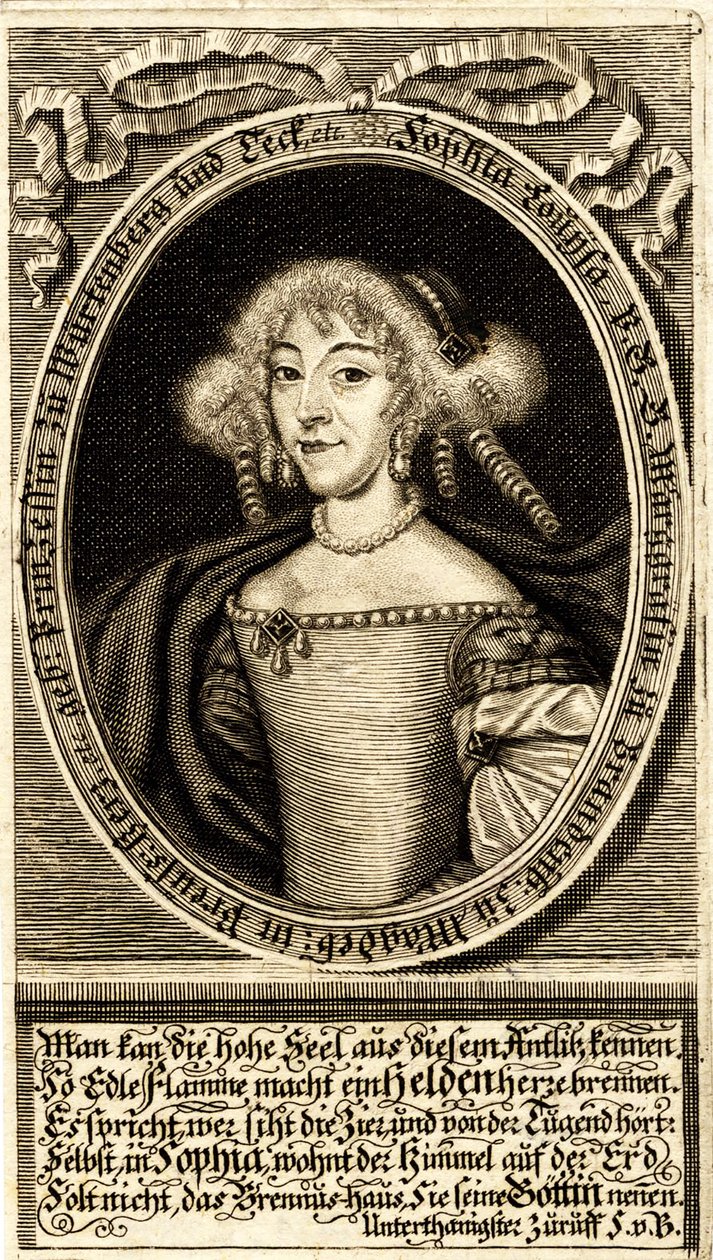 Sophie Louisen muotokuva Württemberg-Stuttgartista 1642-1702, Margraviine of..., 1672. tekijältä Jacob Sandrart von
