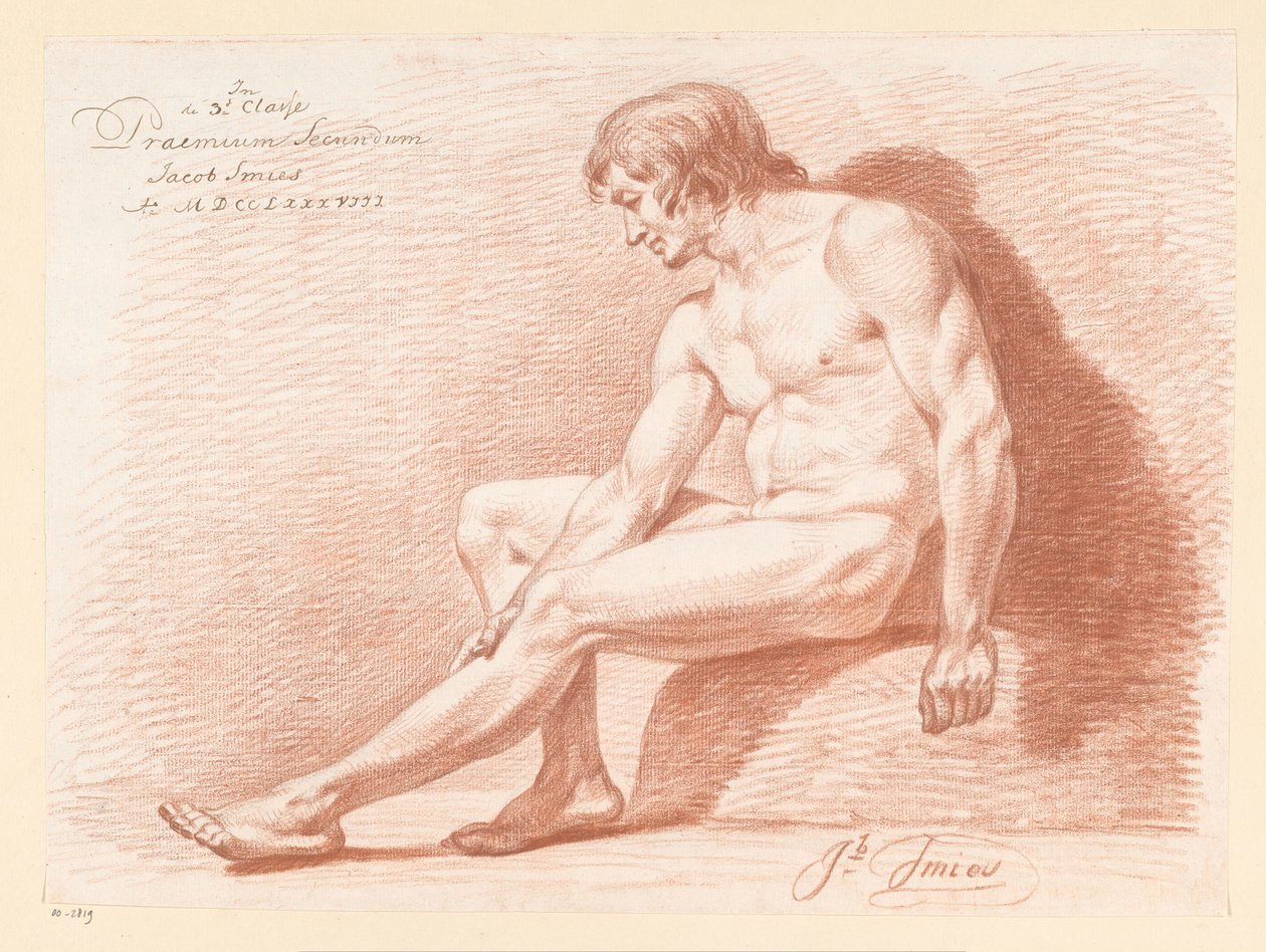 Istuva alaston mies, sivukuva (2. palkinto 1788) tekijältä Jacob Smies